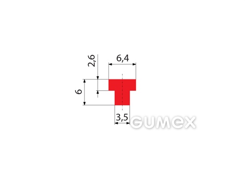 Silikonový profil tvaru "T", 6x6,4/3,5mm, 50°ShA, -60°C/+250°C, červený
